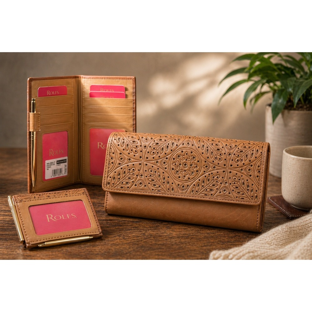 Rolfs Necessities Deluxe Checkbook Clutch Tan LH Embossed Wallet 949-3360-27